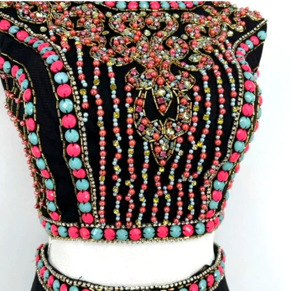 JOVANI 2-piece Black Beaded Mozaic Rhinestones Evening Gown Size 4 - Picture 13 of 14